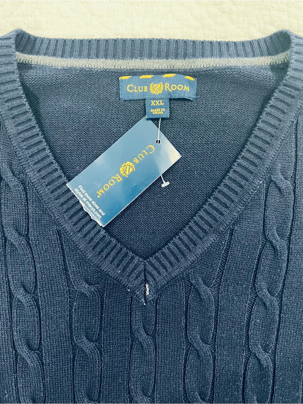 NWT Club Room Men’s 2XL Blue Cable-Knit V-Neck Golf Sweater Vest